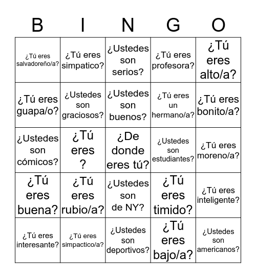 ¿Como eres tu?  Bingo Card