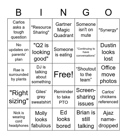 Town Hall Bingo: Week Two Bingo Card