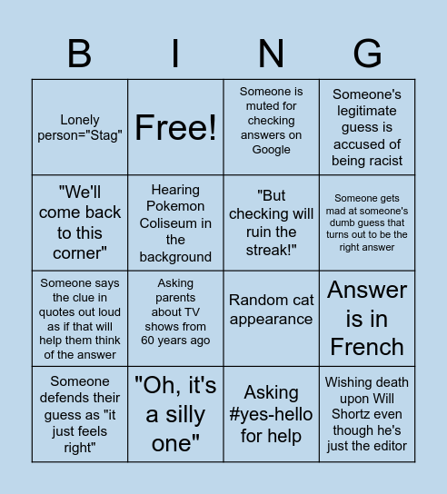 Yes-Hello Crossword Gang Bingo Card