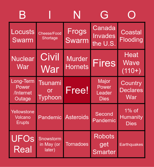 Apocalypse Bingo Card