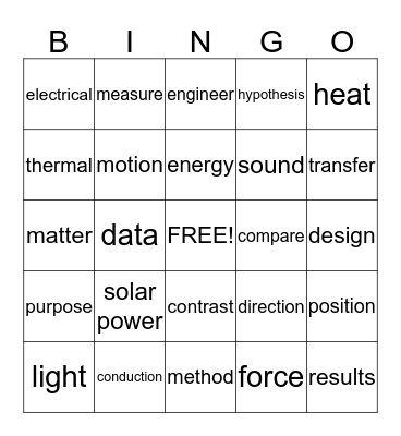Energy & LDC Vocabulary for 4th Grade Bingo Card