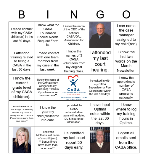 Eighth Judicial District Court CASA Bingo Card