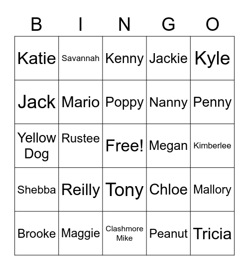 Family Bingo Card