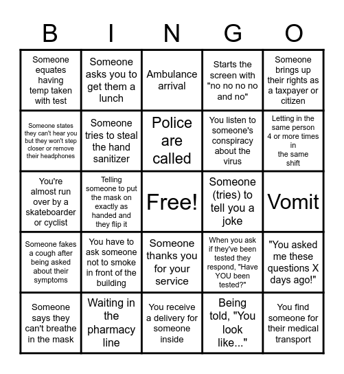 Screener Bingo Card