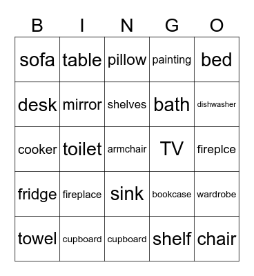 Furniture Bingo Card