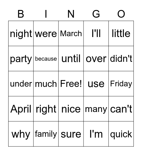 Untitled Bingo Card