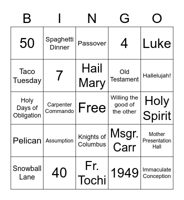 St. Bridget Church- Putting on the Mind of Christ Bingo Card