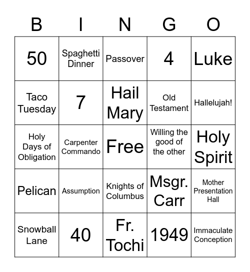 St. Bridget Church- Putting on the Mind of Christ Bingo Card