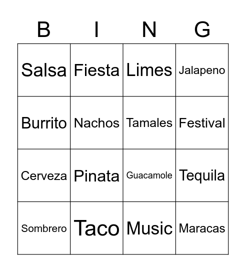 Cinco de Mayo Bingo Card