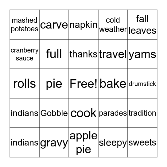 THANKSGIVING Bingo Card