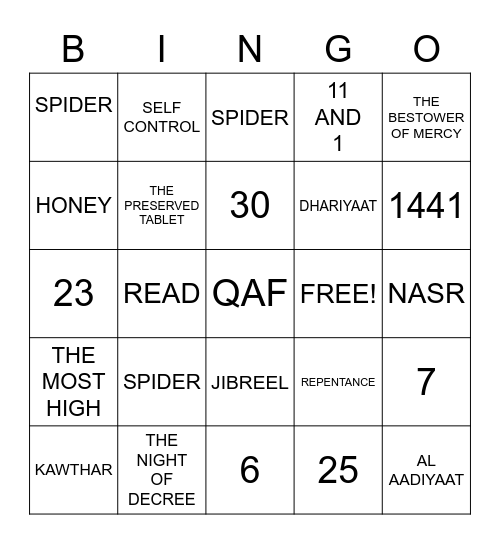 ISLAMIC Bingo Card