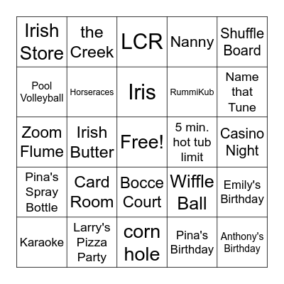 Acra Manor Bingo Card