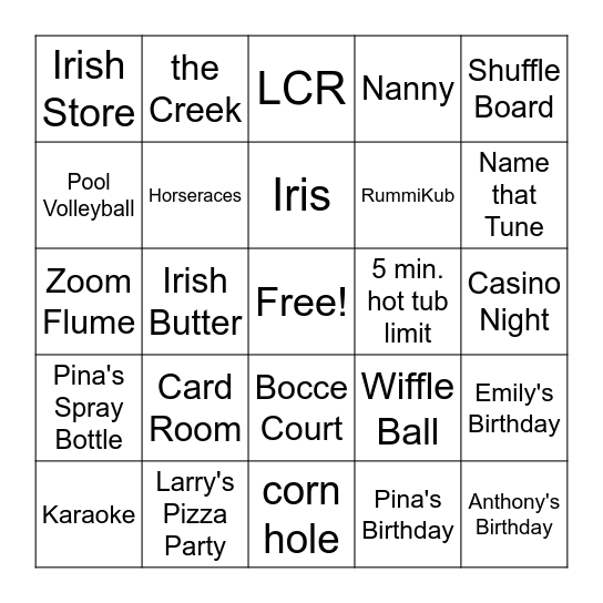 Acra Manor Bingo Card