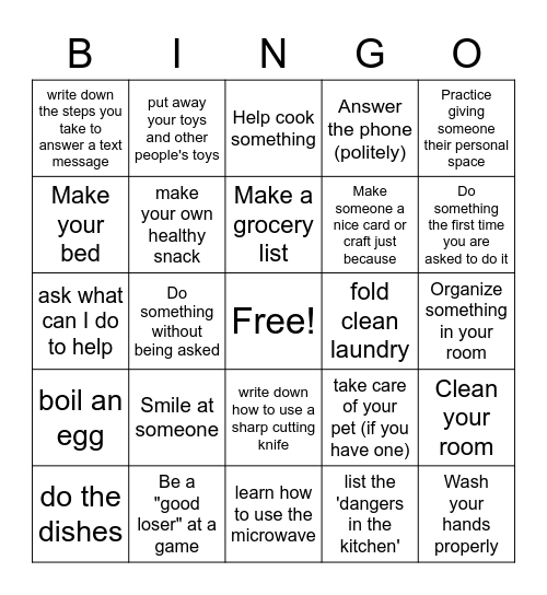 Challenges Bingo Card