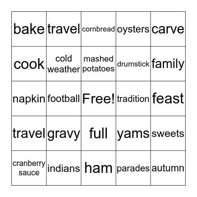 THANKSGIVING Bingo Card