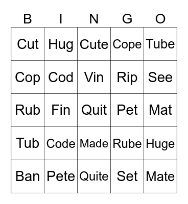 Hunter's Short and Long Vowels Bingo Card