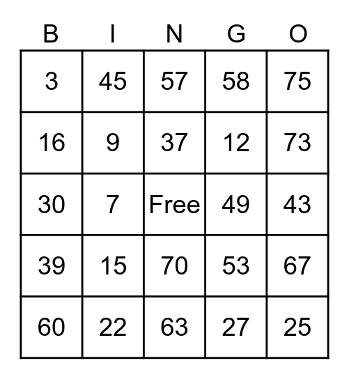 Zoom Bingo Card