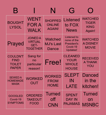 QUARANTINE BINGO Card