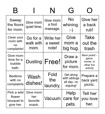 Happy Mother's Day Bingo Card