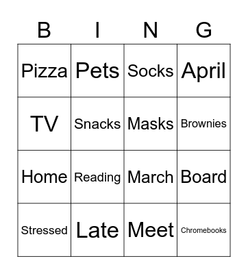 Shelter In Place BINGO Card