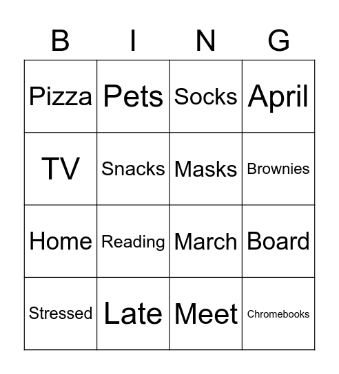 Shelter In Place BINGO Card