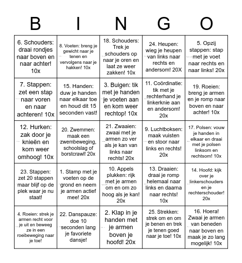 Beweeg bingo! Bingo Card