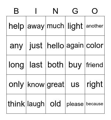 1B BINGO Card