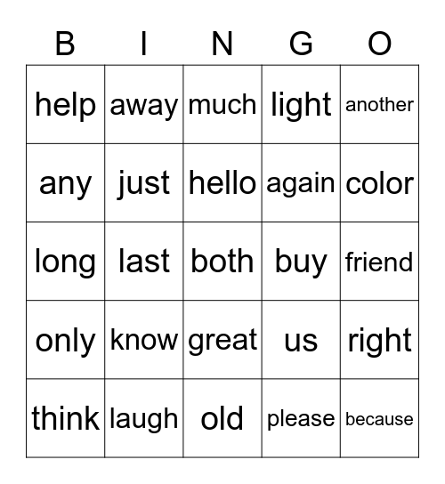 1B BINGO Card