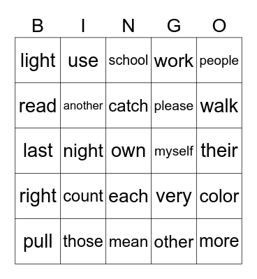 1B BINGO Card