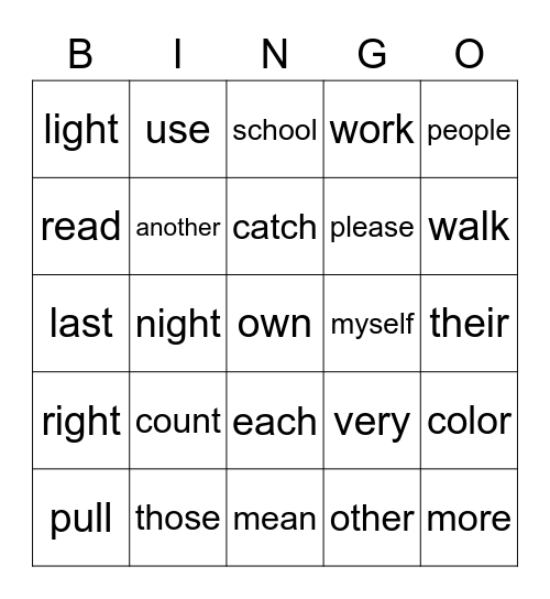 1B BINGO Card