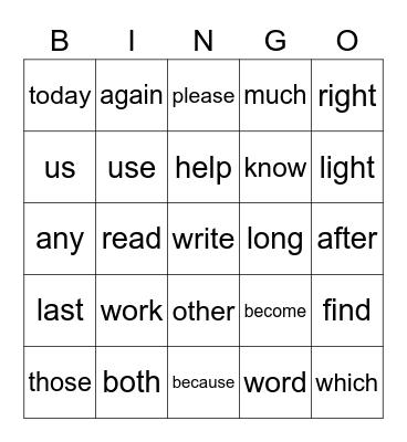 1B BINGO Card