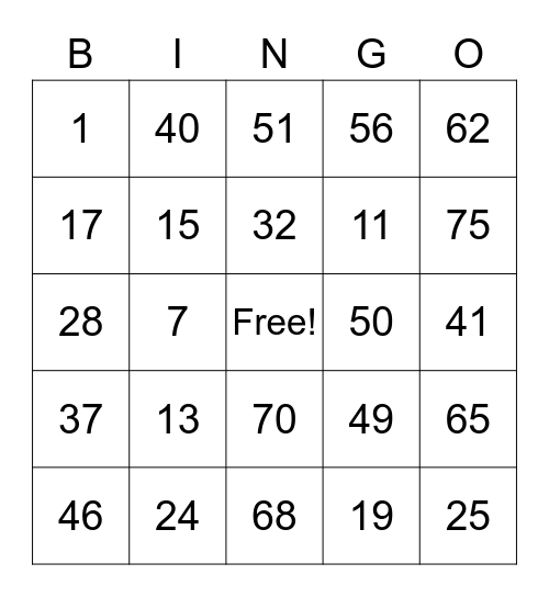 BINGO GAME #4 Bingo Card