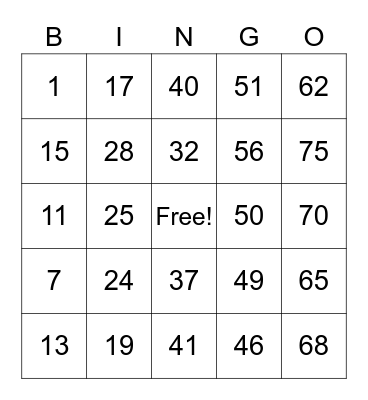 BINGO GAME #4 Bingo Card