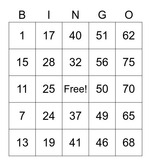 BINGO GAME #4 Bingo Card