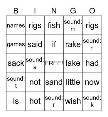 BINGO SOUNDS & WORDS Bingo Card