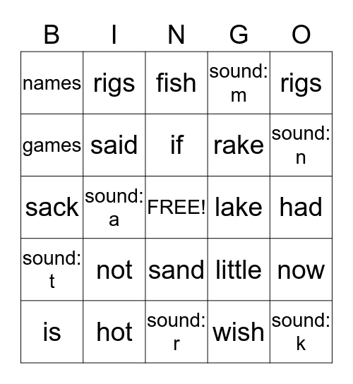 BINGO SOUNDS & WORDS Bingo Card