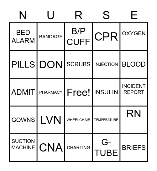 Nurse Week Bingo Card