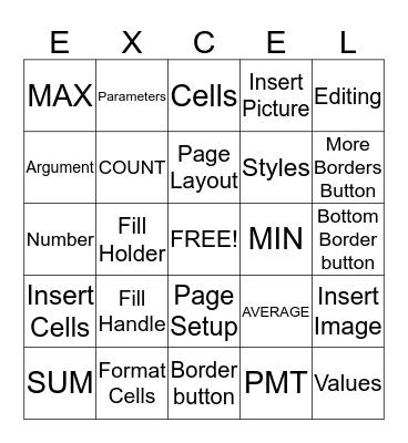 Module Test 3 MSExcel Review Bingo Card