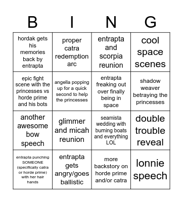 Shera S5 Wishlist Bingo Card