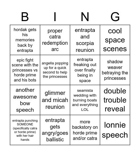 Shera S5 Wishlist Bingo Card