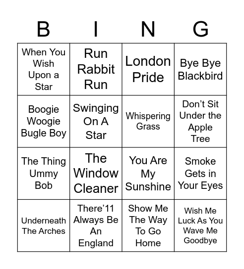 VE Day Bingo Card