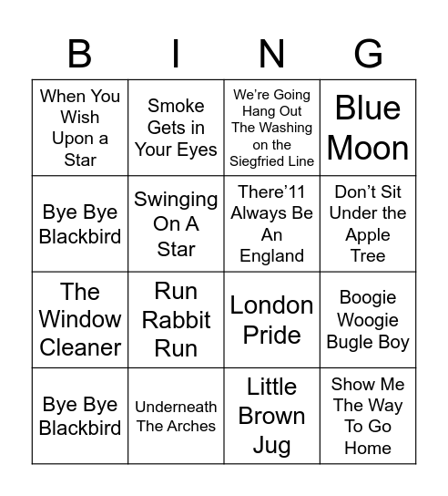 VE Day Bingo Card