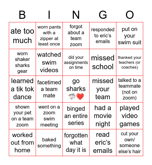 Shaker Sharks Bingo🦈❤️ Bingo Card
