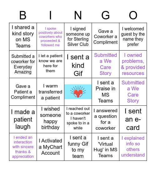 We C.A.R.E Bingo Card