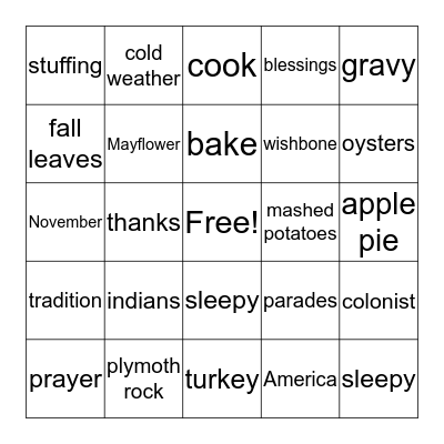 THANKSGIVING Bingo Card