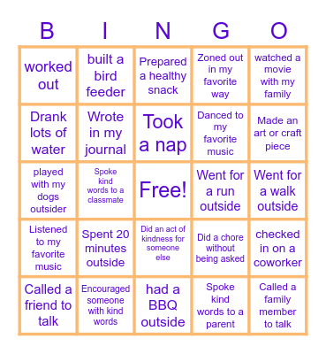 Staying Healthy BINGO! Bingo Card