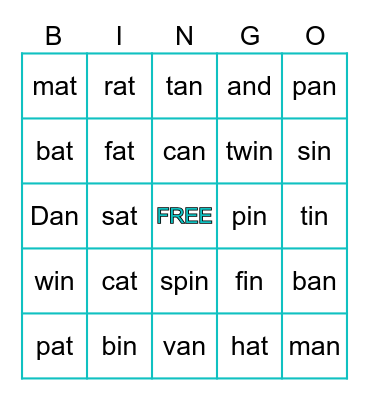 Word Family BINGO Card