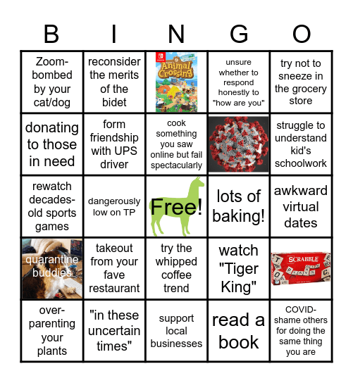 Klarquist Quarantine Bingo Card