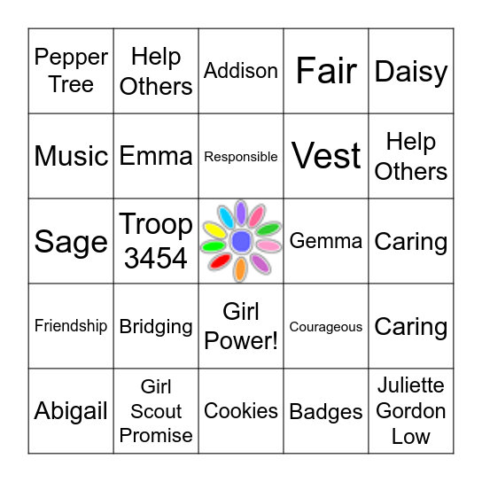 Troop 3454 Bingo Card