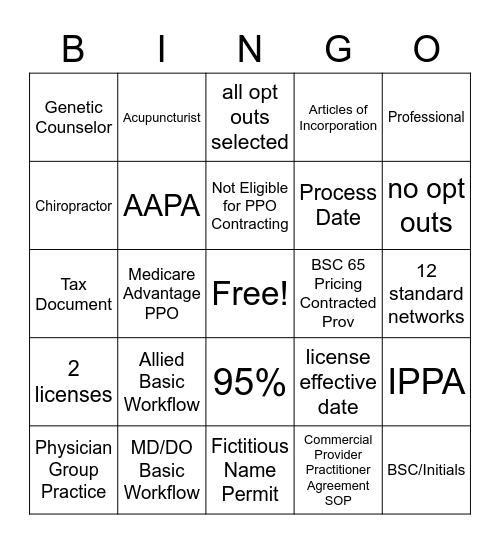 CONTRACTS BINGO Card